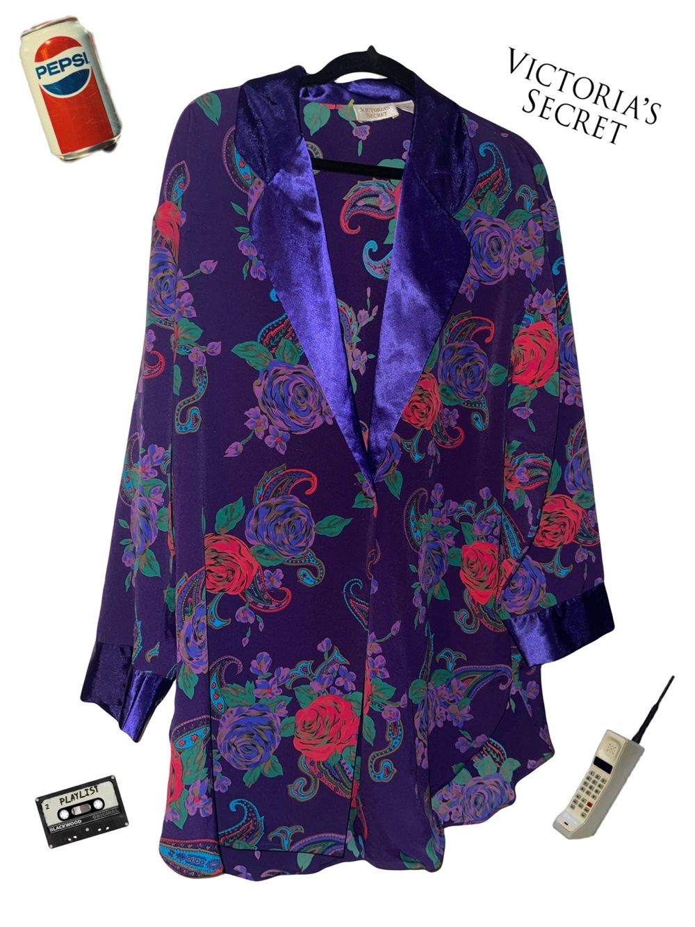 Victoria's Secret Purple Floral Satin Trim Robe